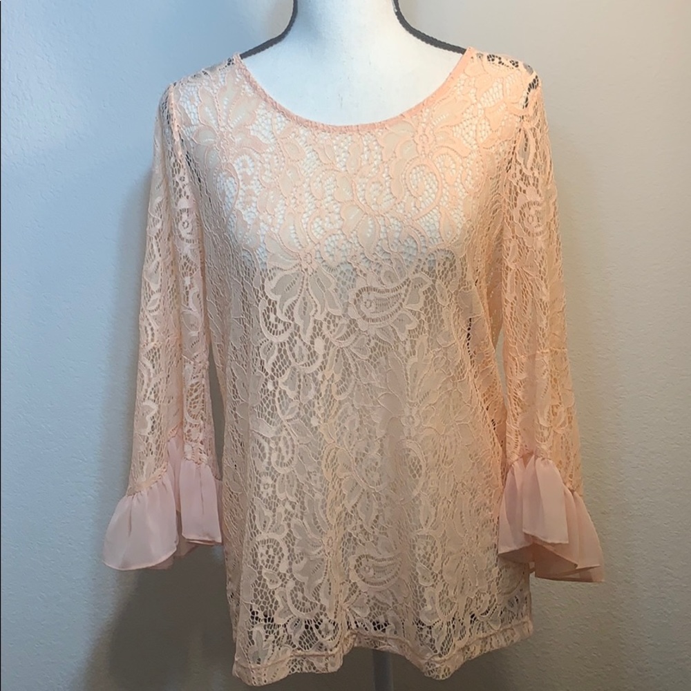 Anthropologie Pleione lace,ruffle bell sleeve top - Picture 3 of 6